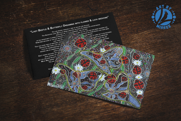 'Lady Beetle and Butterfly with Flower Medicine' Aboriginal Art A6 Story PostCard Single by Mirree